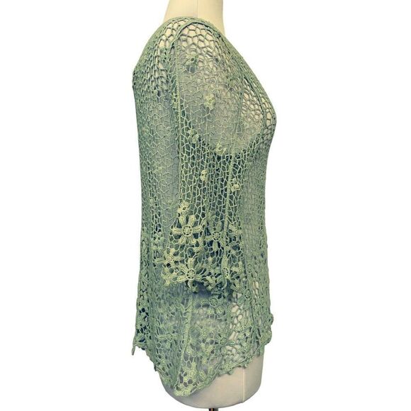 Free People Keep it Simple Lacey Baby Tee Top Seafoam Pullover Cotton Hi-Low XS - Picture 4 of 7